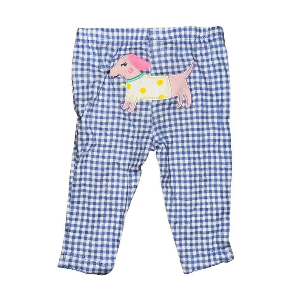 Carter’s Blue Gingham Pants with Pink Dog on the Bottom Size 3 Months